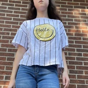 Sequin smile baseball tee